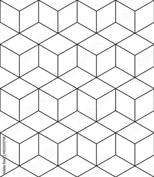 Obraz Black line vintage herringbone wooden floor. Seamless pattern. Parquet. Vector. Coloring page