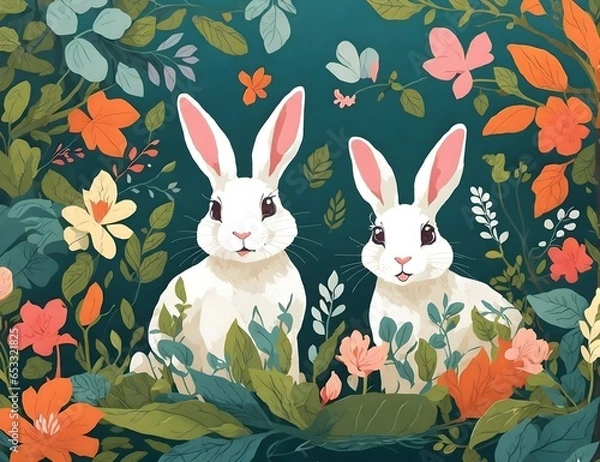 Obraz Rabbit and the flowers 