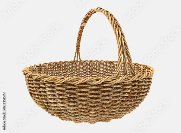 Obraz Empty wicker picnic basket on white background.