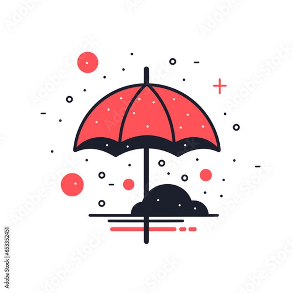 Fototapeta Rain vector icon in minimalistic, black and red line work, japan web