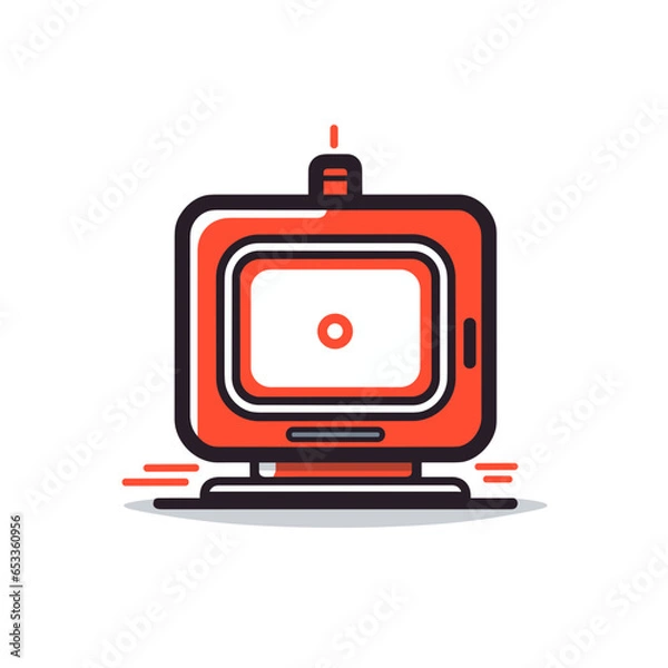 Fototapeta Video monitor vector icon in minimalistic, black and red line work, japan web