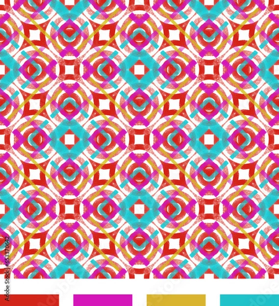 Fototapeta Colorful, Geometric Chalk Texture, Vector Seamless Repeating Pattern Tile 