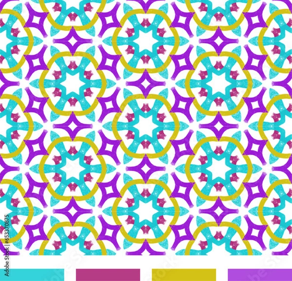 Fototapeta Colorful, Geometric Chalk Texture, Vector Seamless Repeating Pattern Tile 