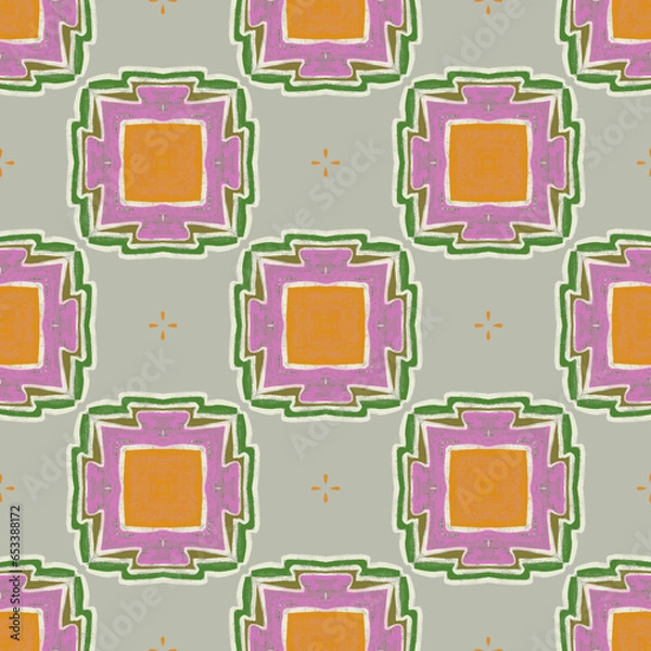 Fototapeta Southwestern Design, Geometric Chalk Texture, Vector Seamless Repeating Pattern Tile 