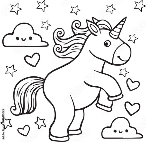 Fototapeta Free vector cute coloring book with unicorn -unicorn love coloring pages