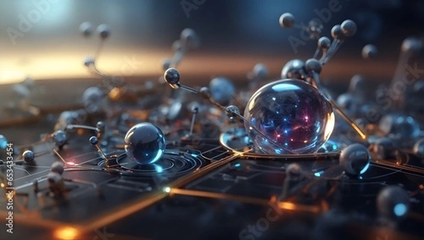 Fototapeta Futuristic looking science and technology background. Advance civilization idea. Research and development idea. With copy space.