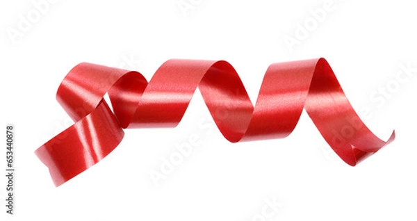 Obraz Red ribbon isolated on white, top view