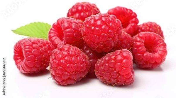 Fototapeta Macro Shot of Raspberries on White Background