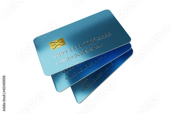 Obraz Three blue plastic Bank cards isolated image