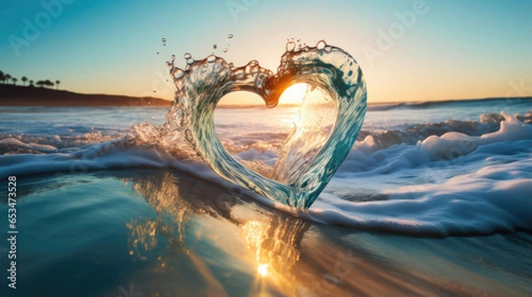 Obraz heart shaped wave in the light blue sea - romantic image