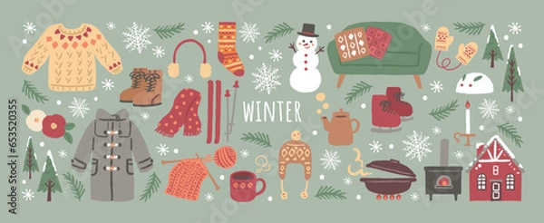 Obraz 冬のかわいいアイテムのイラスト