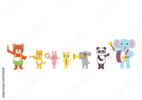 Obraz 動物たちの音楽会　楽しそうに楽器を演奏する動物たち