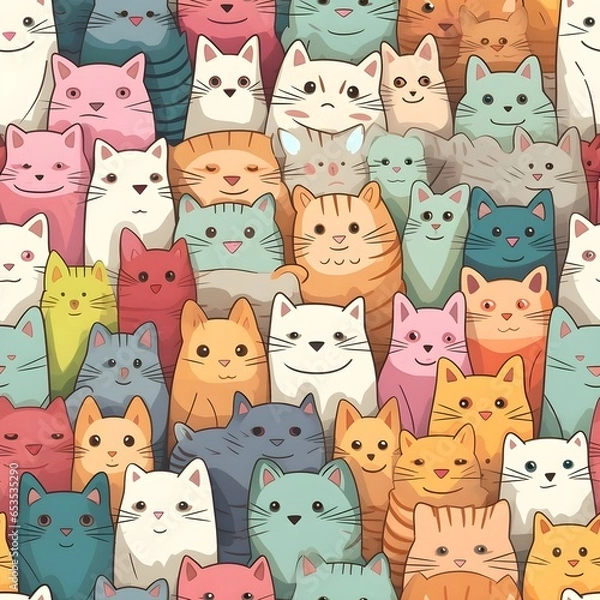 Fototapeta Seamless pattern with several cats