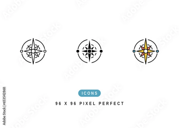 Obraz Wind Rose Icon. Compass Map Direction Symbol Stock Illustration. Vector Line Icons For UI Web Design And Presentation