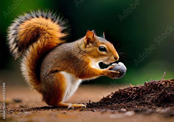 Fototapeta squirrel eating nut, png