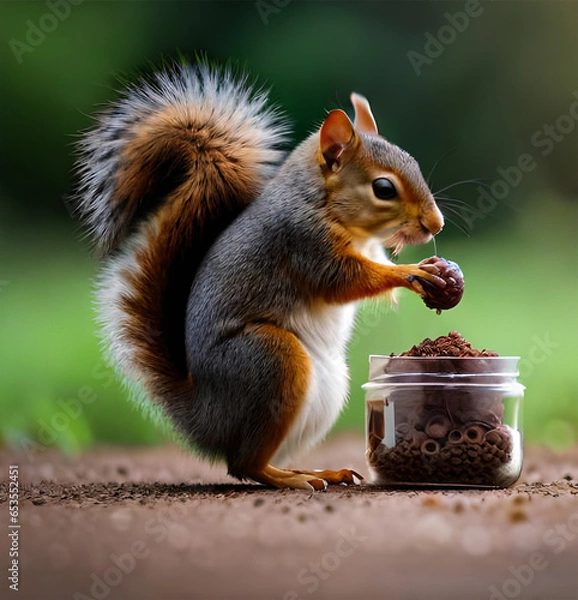 Fototapeta squirrel eating nut, png