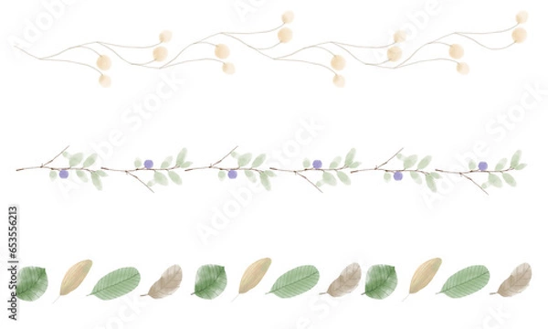 Obraz 水彩手描きの植物ラインセット