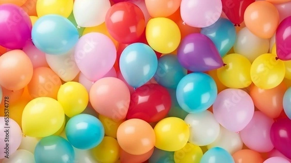 Obraz Colorful party balloon background with dozens of balloons
