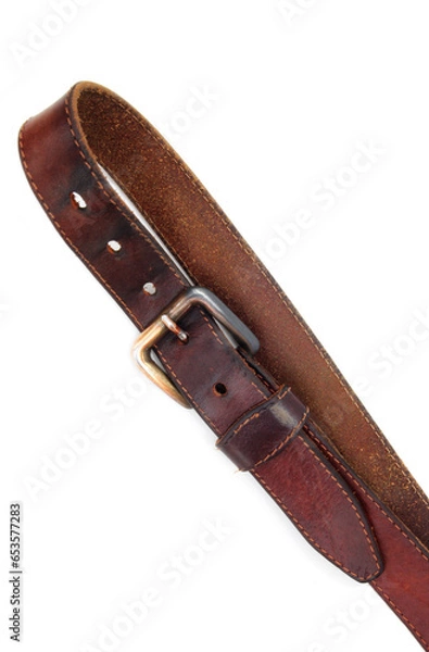 Obraz Leather belt  on a white background. Close-up.