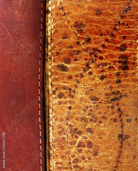 Obraz Closeup detail of old grunge leather texture for background. Brown color.