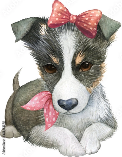 Obraz Australian shepherd watercolour, cute dog watercolour