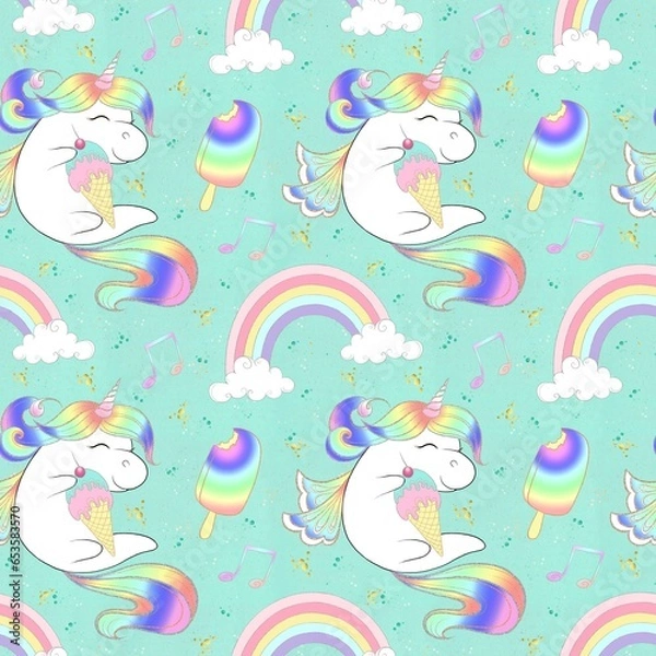 Obraz Cute rainbow unicorn seamless pattern