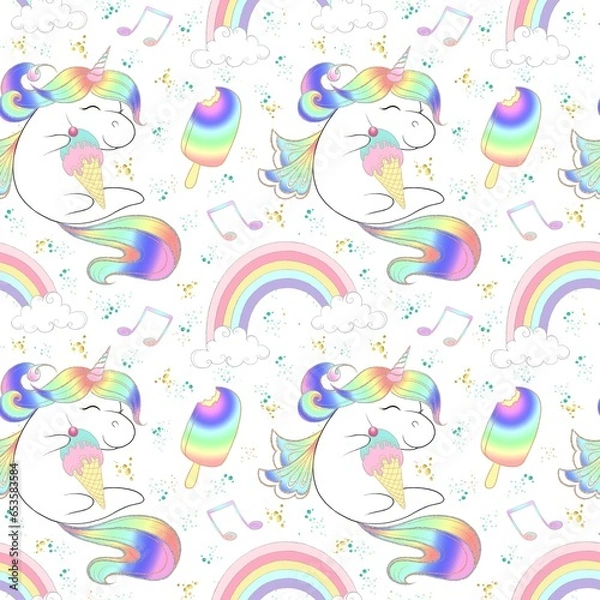 Obraz Cute rainbow unicorn seamless pattern