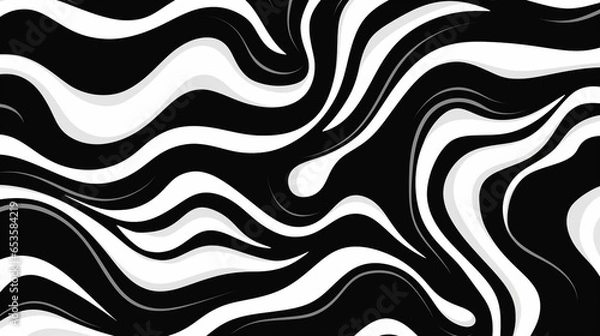 Fototapeta Wavy and swirled brush strokes vector seamless pattern. Bold curved lines and squiggles ornament. Seamless horizontal banner with doodle bold lines. Black and white wallpaper. Generative Ai