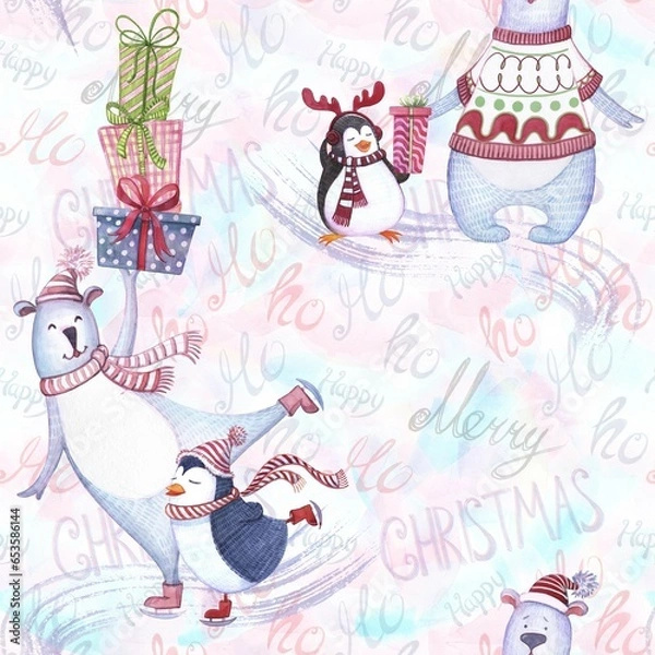 Obraz New Year seamless patterns, white northern bears