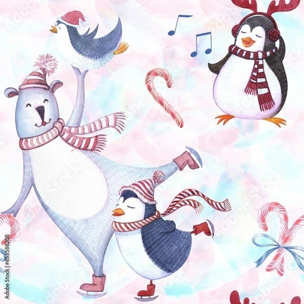 Obraz New Year seamless patterns, white northern bears