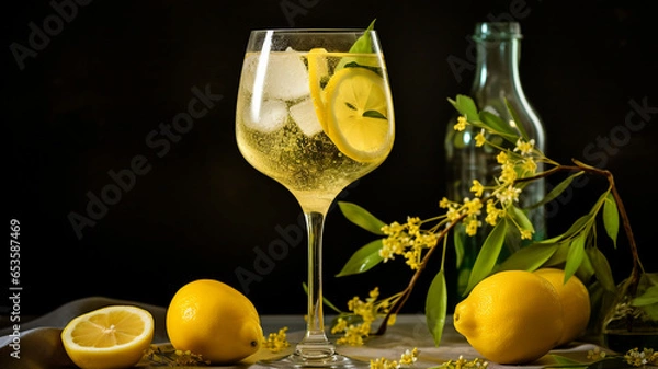 Fototapeta Lemon juice in a glass. Generative Ai