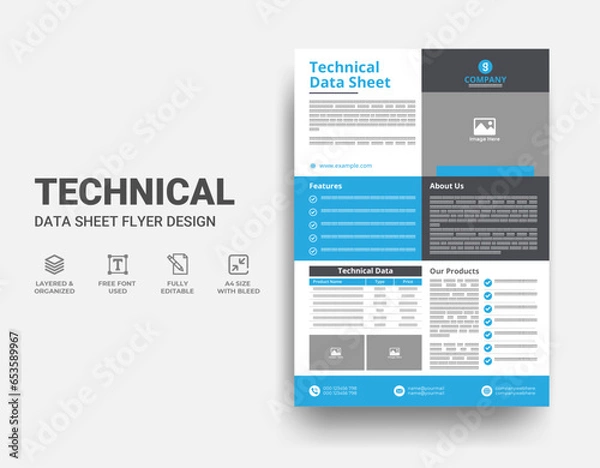 Obraz Technical Data Sheet Flyer Template Design