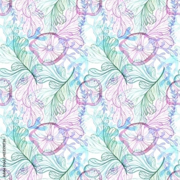 Obraz Underwater world watercolour seamless pattern