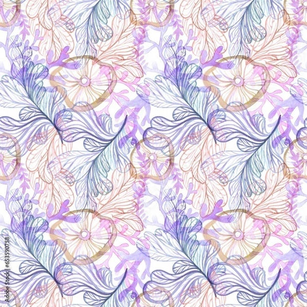 Obraz Underwater world watercolour seamless pattern