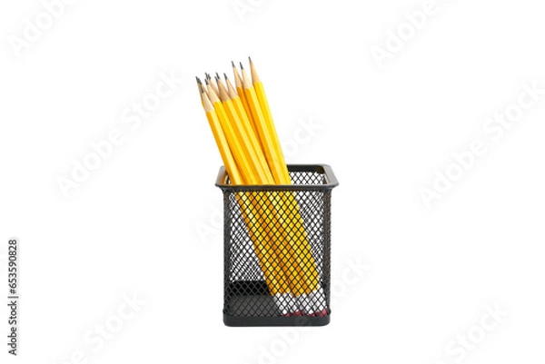 Obraz Pen holder full of pencils on isolated background
