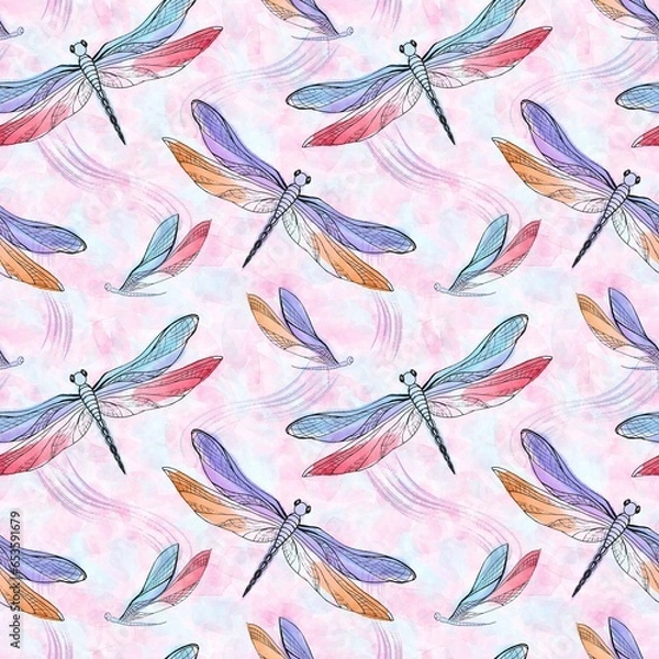 Obraz Dragonflies seamless pattern
