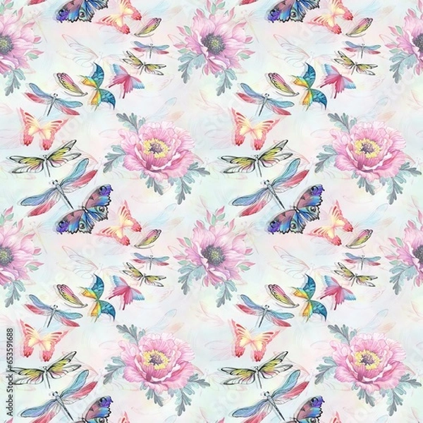 Obraz Dragonflies seamless pattern