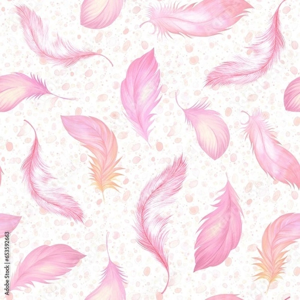 Obraz Pink feathers watercolour seamless pattern