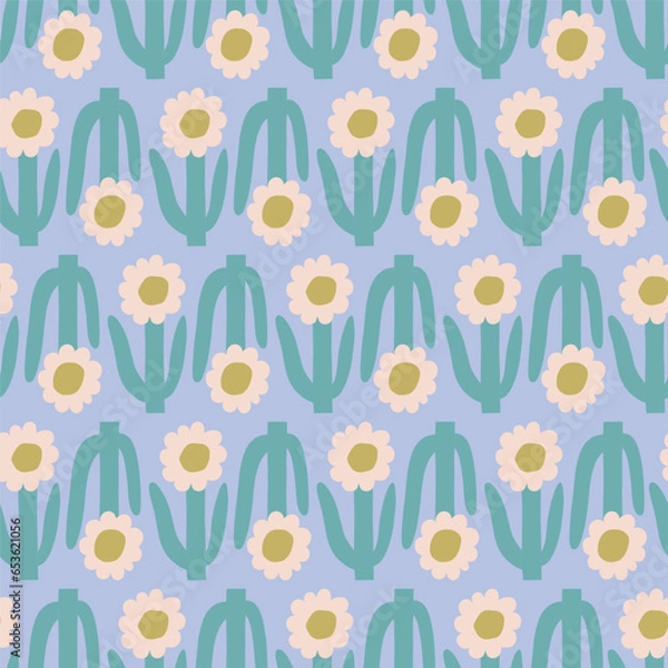 Fototapeta Beautiful floral pattern in retro style. Vector seamless texture with cute flowers. Hand drawn flowers background