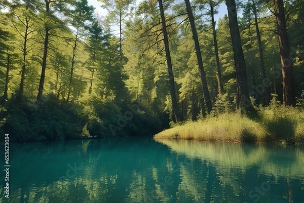 Fototapeta 森に囲まれた湖