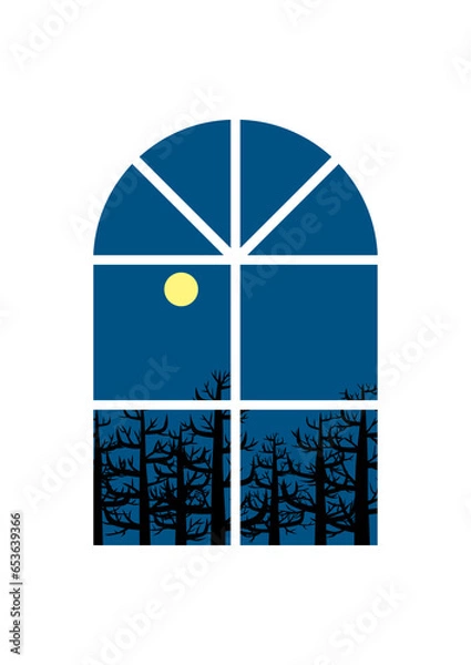 Fototapeta 窓から満月が見えるイラスト