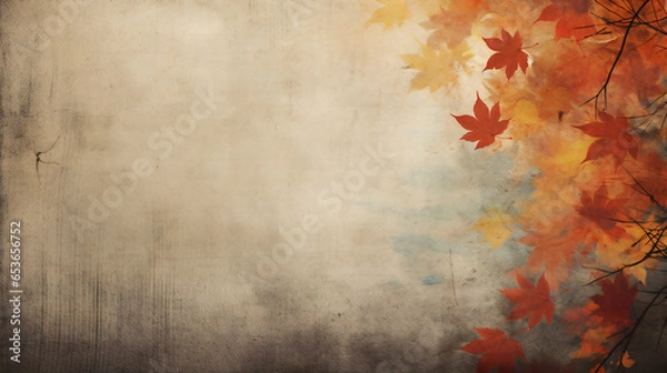 Obraz Grunge background with autumn leaves. Generation AI