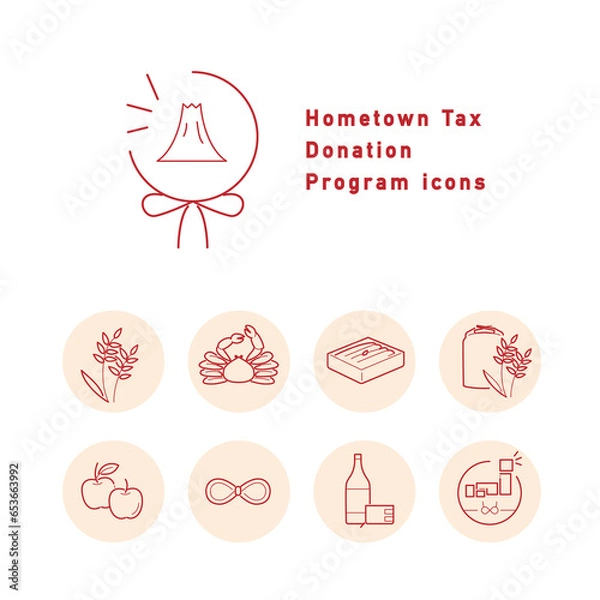 Fototapeta ふるさと納税のカラーアイコンセット