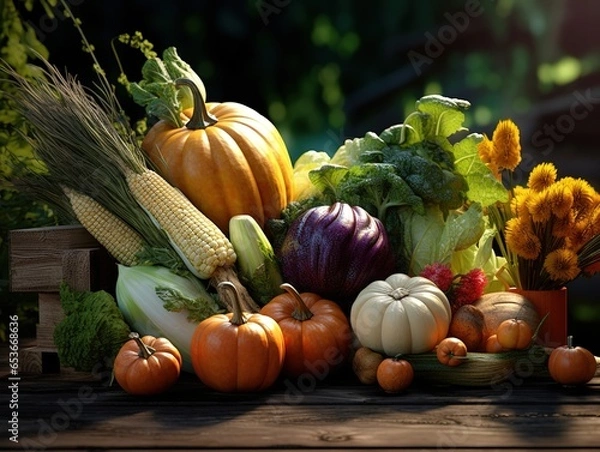 Fototapeta Autumn vegetables, harvest, vegetable, fall, colorful background, wallpaper, Generative AI