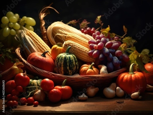 Fototapeta Autumn vegetables, harvest, vegetable, fall, colorful background, wallpaper, Generative AI