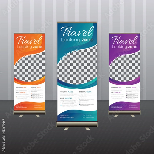 Obraz travel roll up banner stand vector creative design