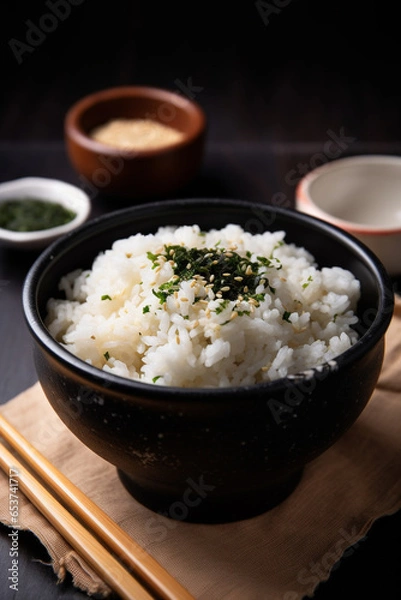 Fototapeta A bowl of rice with furikake generative AI
