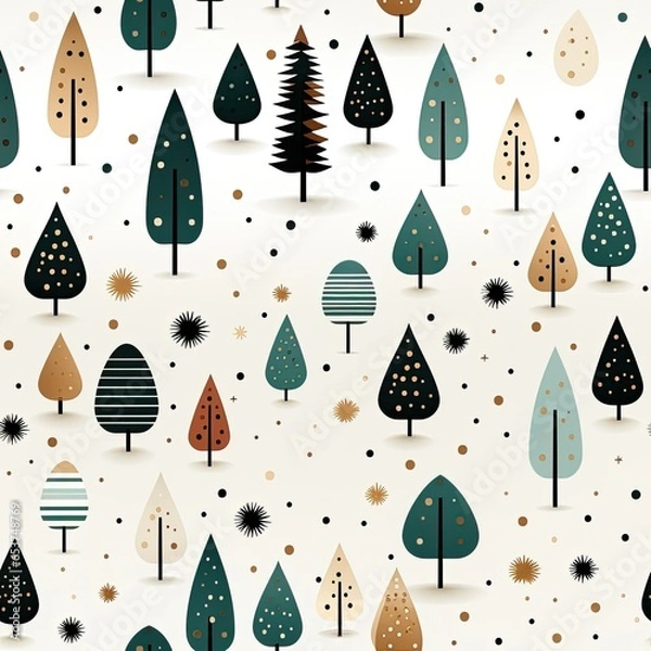 Obraz Pattern christmas christmas trees with stars on white ground