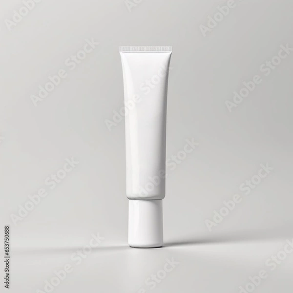 Fototapeta Package white unbranded mockup of toothpaste on gray background. Packaging for toothpaste, face cream. Blank space for text or logo. AI generated image.
