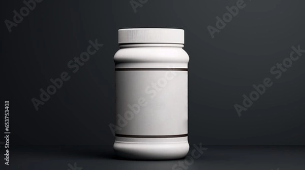 Obraz Large protein box on a simple gray background. Blank space for text or logo. Image generated by AI.